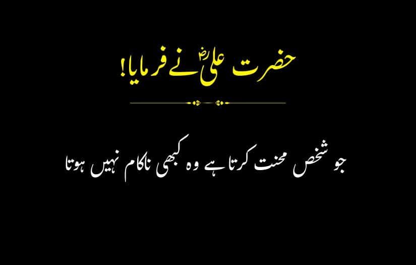 "Urdu quote by Hazrat Ali (R.A) about hard work and success."