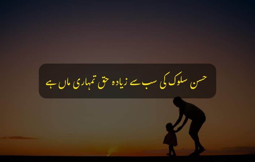 "Urdu quote about mothers, silhouette of woman and child."