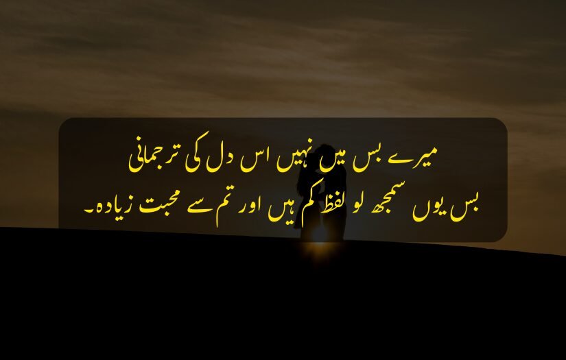 "Urdu quote about love on a dark silhouette background."