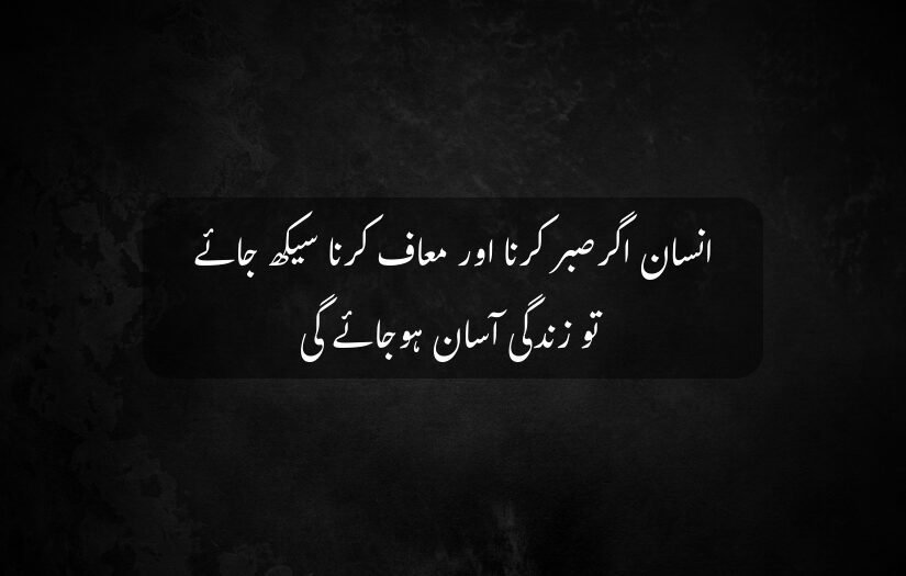 "Black textured background with an inspiring Urdu quote on patience."