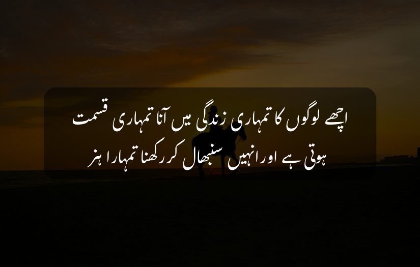"inspirational Urdu quote, silhouette of horse and rider, sunset, peaceful beach, life inspiration."