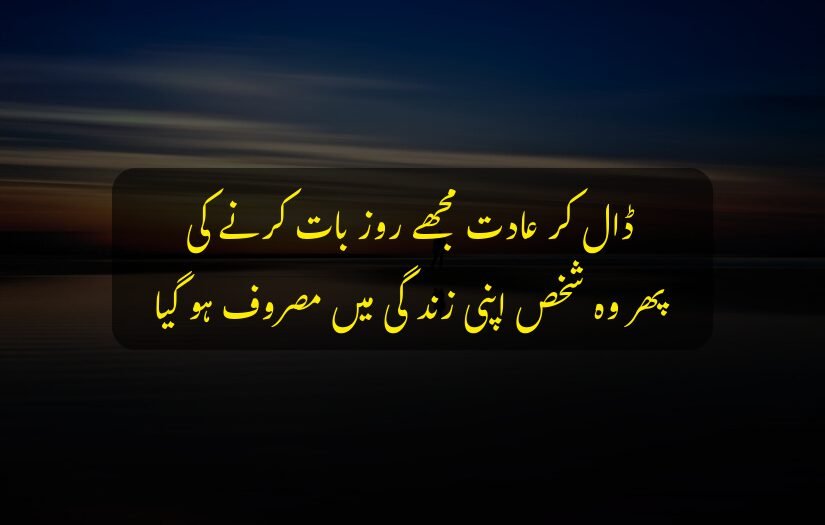 "Sad Urdu quote about habits and detachment on peaceful evening background."