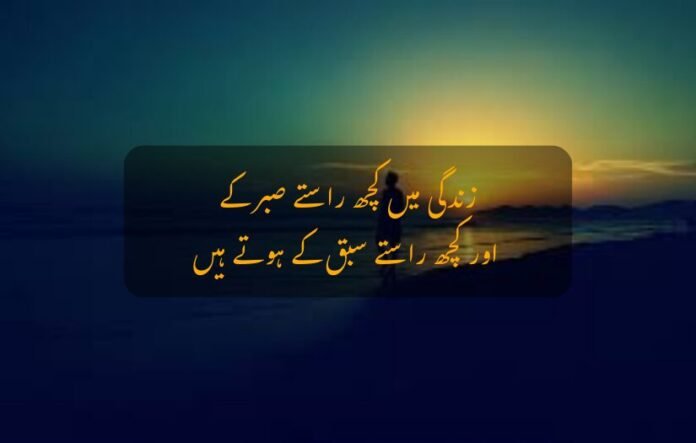 A picture Life Quote in Urdu on Seaside Sunset Background